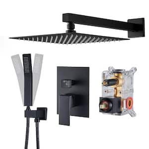 Rainfall Single Handle 1-Spray Square 10 in. Shower System 1.8 GPM with Pressure Balance in Black (Valve Included)