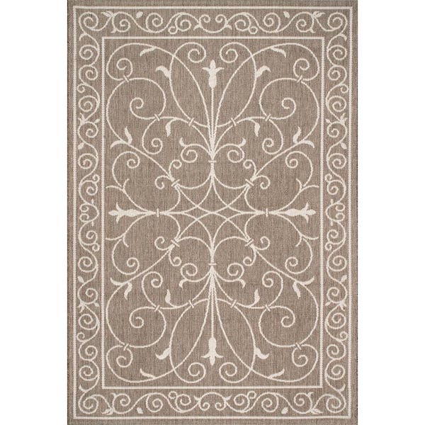 nuLOOM Kiah Medallion Beige 6 ft. x 9 ft. Indoor/Outdoor Patio Area Rug