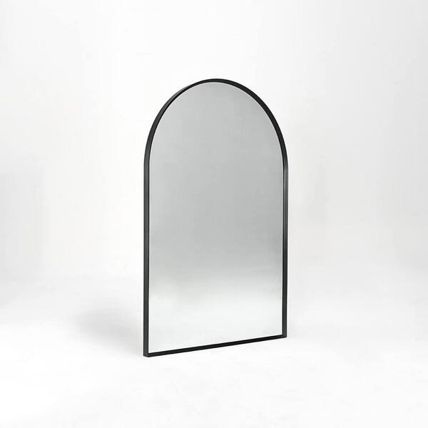 Modern 24 in. W x 36 in. H Arch Framed Black Wall Mirror for Living