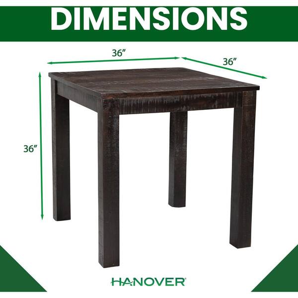 Hanover 36 In Square Brown Wood, Low Height Dining Table Dimensions