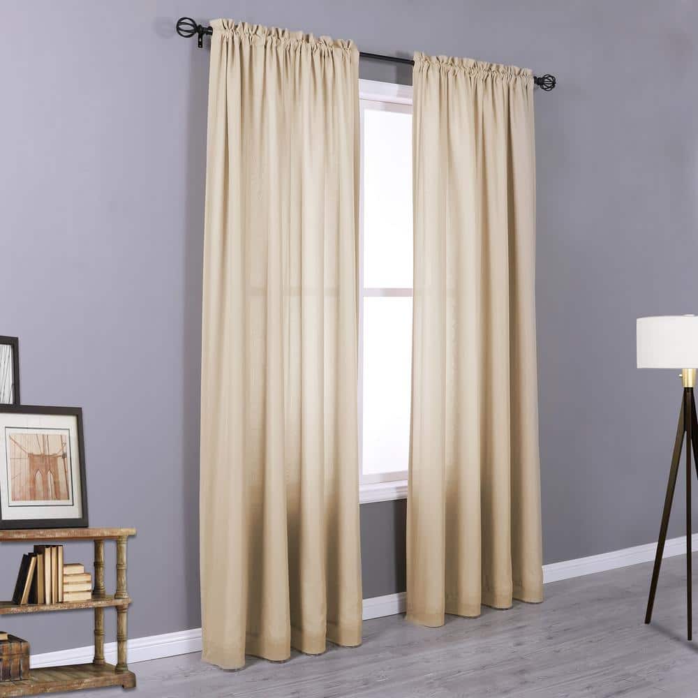 Rhapsody Ivory 54 in. W x 95 in. L Lined Rod Pocket Sheer Curtain Panel (Si
