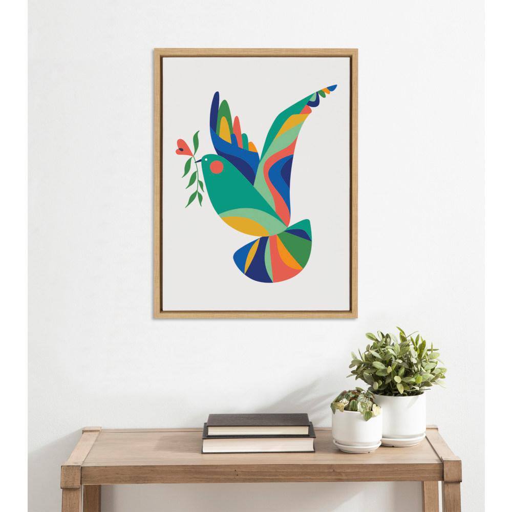 Colorful Geometric Bird Print on Natural Framed Canvas