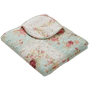 Antique Rose Blue Floral 50 in. x 60 in. Cotton Throw Blanket