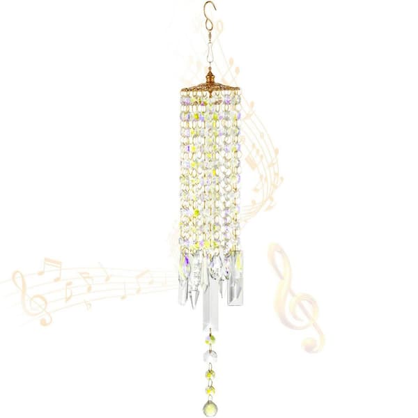 18 in. Glass Wind Chime for Outside with Rainbow Light Reflections Glass