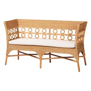 Oxford Light Honey Rattan Dining Bench with Armrests 58.7 in.