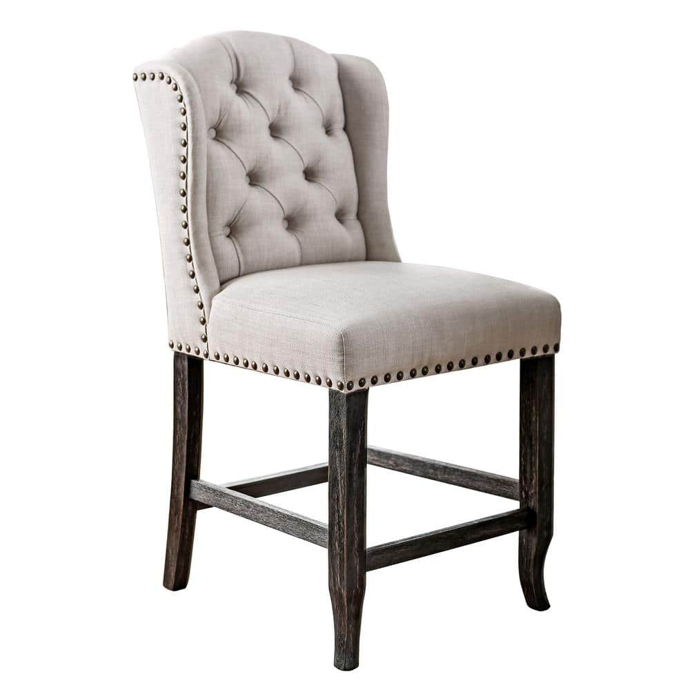 Sania III Antique Black and Beige Rustic Style Counter Height Wingback Chair -  William's Home Furnishing, CM3324BK-PCW