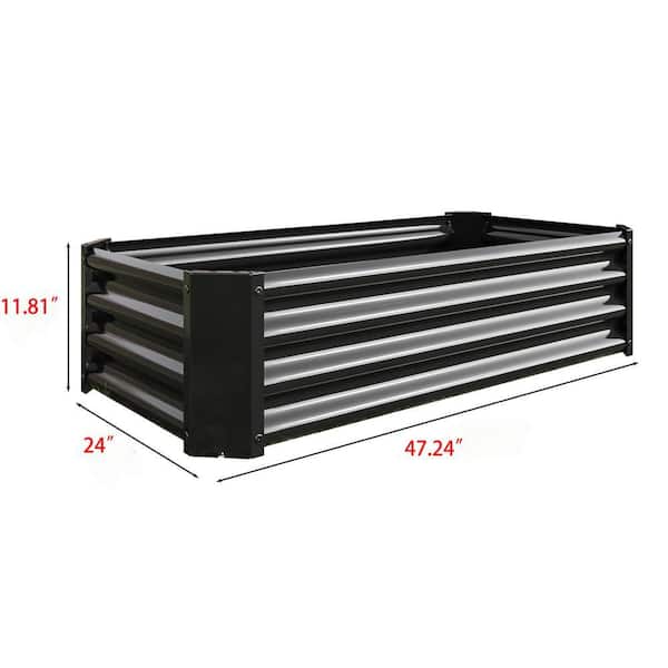 Black 48 in. x 24 in. x 12 in. Galvanized Steel Raised Garden Bed