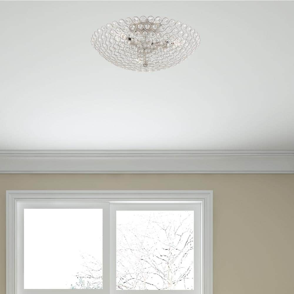Cassandra Brushed Nickel 3-Light Crystal Bowl Ceiling Mount
