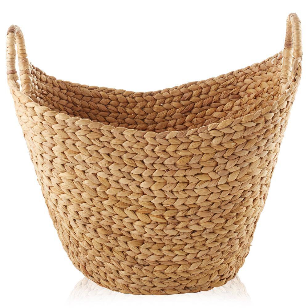 Natural Water Hyacinth Oval Storage Basket with Handles