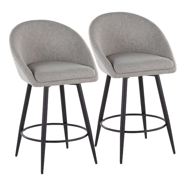 Lumisource Matisse Highback 25.5 in. Grey Fabric and Black Metal Fixed-Height Counter Stool with Round Footrest (Set of 2)