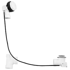 45 in. Cable Drive Bath Drain Trim with Rotary Overflow Cover Knob, Pop-Up Stopper - Sch. 40 PVC, Powder Coat White
