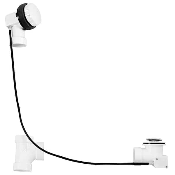 Westbrass 45 in. Cable Drive Bath Drain Trim with Rotary Overflow Cover Knob, Pop-Up Stopper - Sch. 40 PVC, Powder Coat White