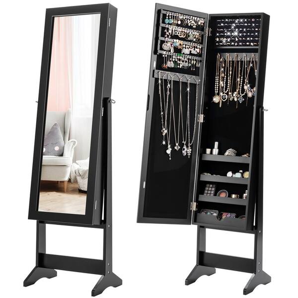 Gymax Vanity Mirror Tilting Jewelry Cabinet Organizer Storage Box Black Gym03760 The Home Depot Gymax Vanity Mirror Tilting Jewelry, Vanity Mirror Jewelry Cabinet
