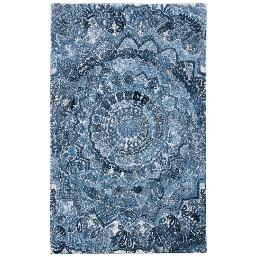 Blue Hand-Tufted Wool Rectangular Area Rug 6' x 9'