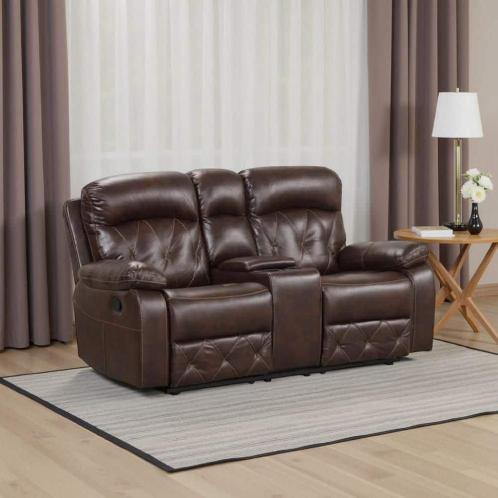 Kesy 72.5 in. Solid Print Faux Leather 2-Seater Power Reclining Loveseat in Brown price history on PriceWatchPro