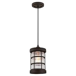 Barkley 1-Light Oil Rubbed Bronze with Highlights Mini Pendant with Clear Crackle Glass Shade