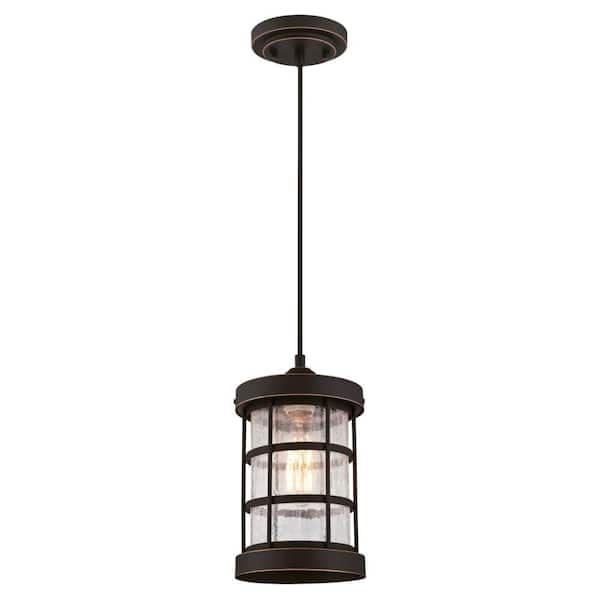 Westinghouse Barkley 1-Light Oil Rubbed Bronze with Highlights Mini Pendant with Clear Crackle Glass Shade
