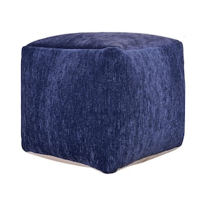 Yuvi Navy Transitional Solid Chenille Indoor Pouf