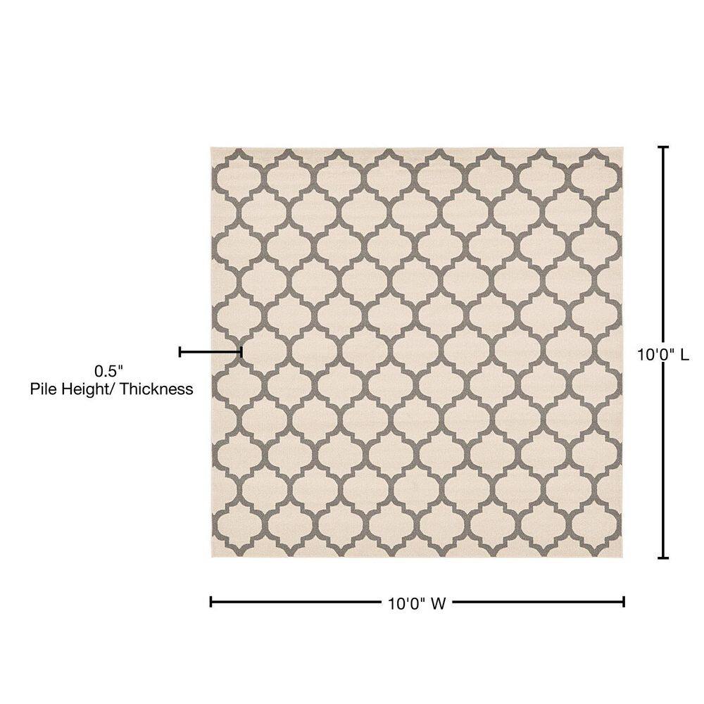 10' x 10' Beige and Gray Trellis Square Rug