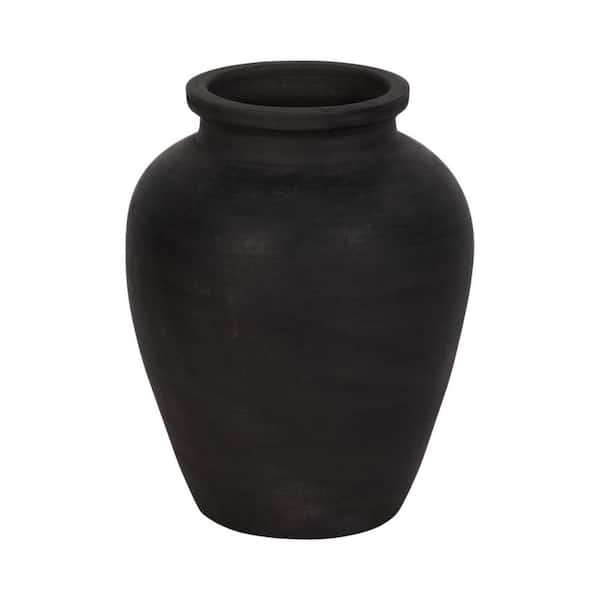 10 in. Black Pottery Terra Cotta Round Traditional Jug Decorative Vase