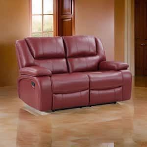 38.25 in. Flared Arm Faux Leather Rectangle Modern Recliner Loveseat Sofa in Red and Black