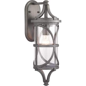 Morrison Collection 1-Light Antique Pewter Clear Glass Modern Outdoor Medium Wall Lantern Light