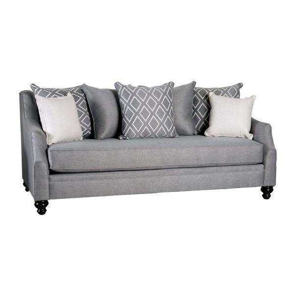 Benjara 65 in. Gray Solid Print Fabric 3-Seater Loveseat with Tufted Details