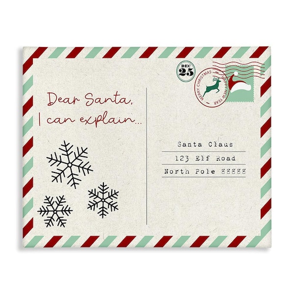 Stupell Industries Dear Santa Postcard byLil' Rue 1-Piece Unframed Graphic Print Typography Poster Art Print 20 in. x 16 in.