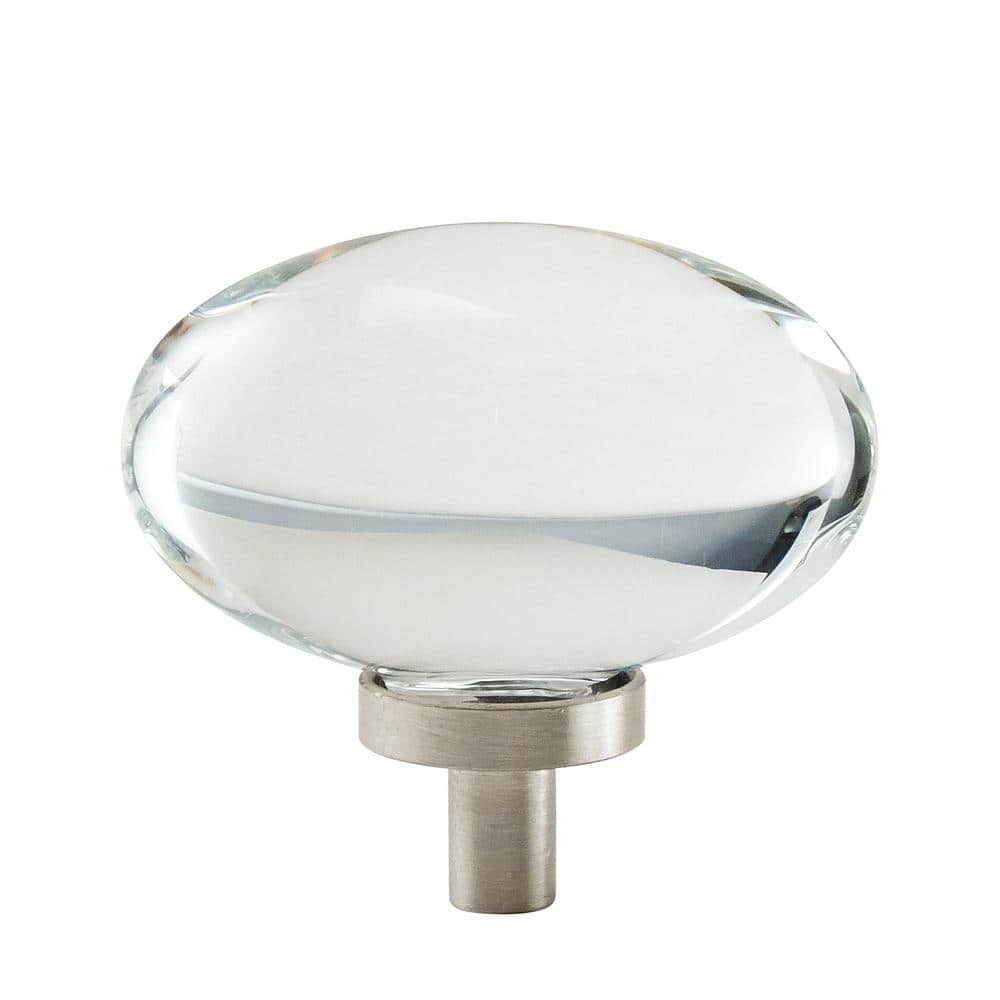 Glacio 1-3/4 in. (44mm) Modern Clear/Satin Nickel Oval Cabinet Knob