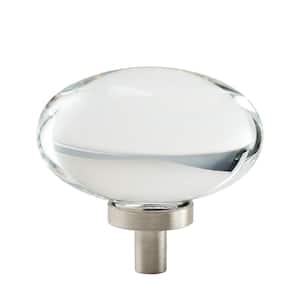 P37398W-116-CP 1" Satin Nickel & Clear Glass Square Cabinet Knob