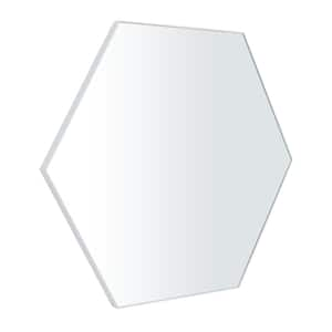 35 in. x 40 in. Hexagon Geometric Framed White Wall Mirror with Thin Minimalistic Frame