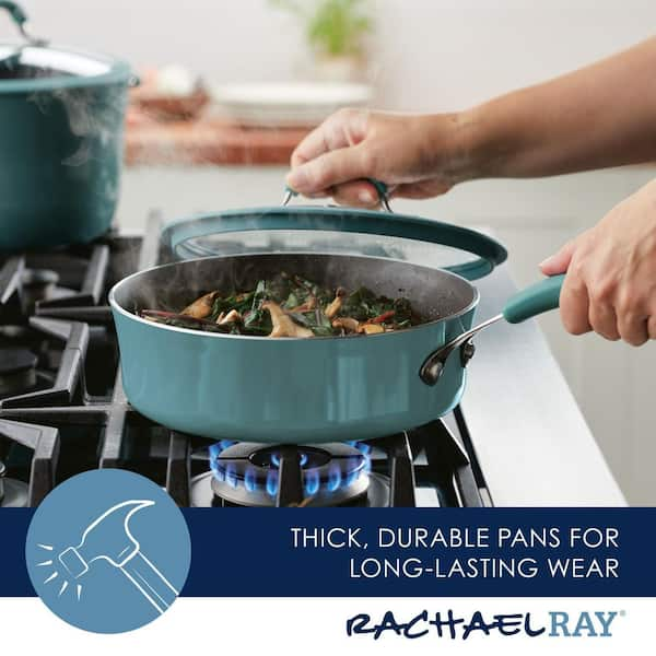 Rachael Ray Enameled Cast Iron 3-in-1 Dutch Oven with Skillet/Saute Combo,  4 Quart, Gray