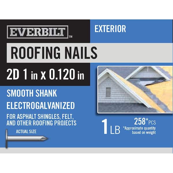 Everbilt 2D 1 in. Roofing Nails Electro-Galvanized 1 lb. (Approximately 258-Pieces)