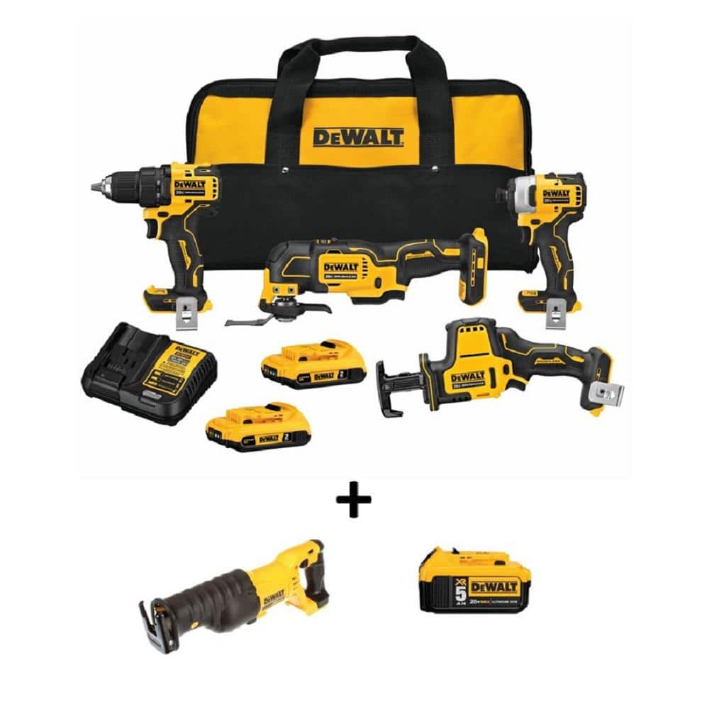 ATOMIC 20-Volt MAX Cordless Brushless Combo Kit (4-Tool), Reciprocating Saw & (1) 5.0Ah Battery