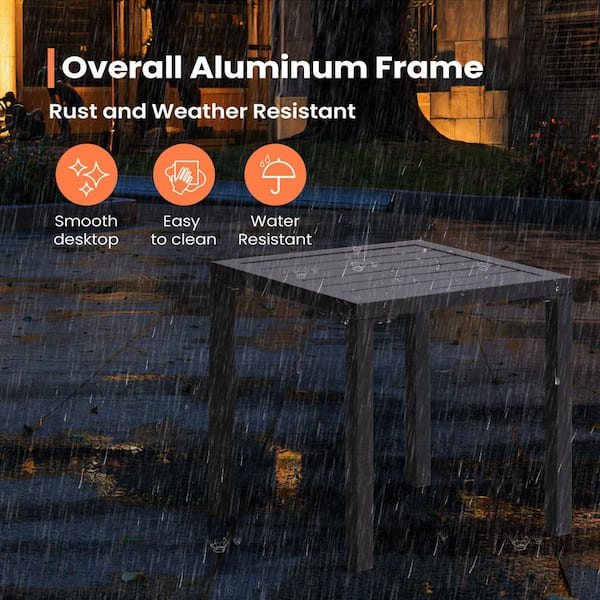 Aluminum 15.67 in. Square Outdoor Side Table Patio End Table in Gray (2-Pack)