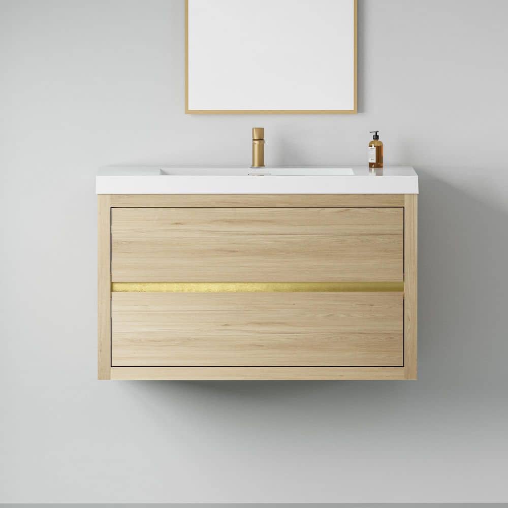 36 in. Wall-Mounted Bath Vanity Floating Bathroom Storage Cabinet in Natura