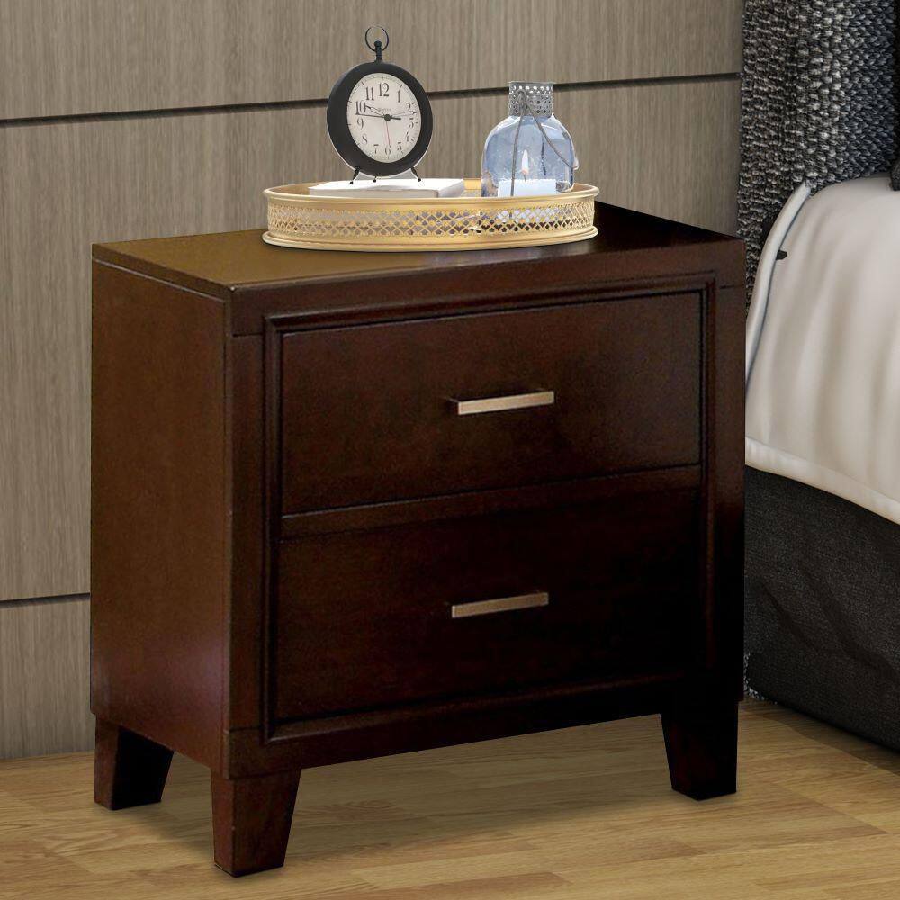 Benjara 2Drawers Brown Cherry Enrico Nightstand (24 in. H x 22 in. W x