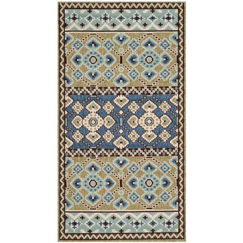 Green and Blue Floral Synthetic Washable Area Rug 4' x 5'7"