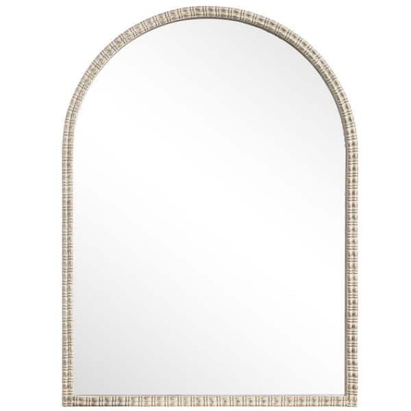 Gold 22 in. W x 30 in. H Vintage Arched Cast Iron Framed Mirror with Ornate Frame for Vanity, Bathroom