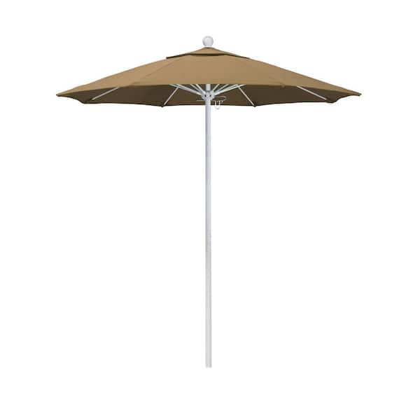 California Umbrella 7.5 ft. White Aluminum Commercial Market Patio Umbrella with Fiberglass Ribs and Push Lift in Straw Olefin