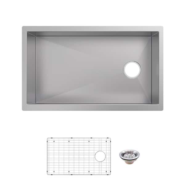 Professional Zero Radius 32 in. Undermount Single Bowl 16 Gauge Stainless Steel Kitchen Sink with Accessories