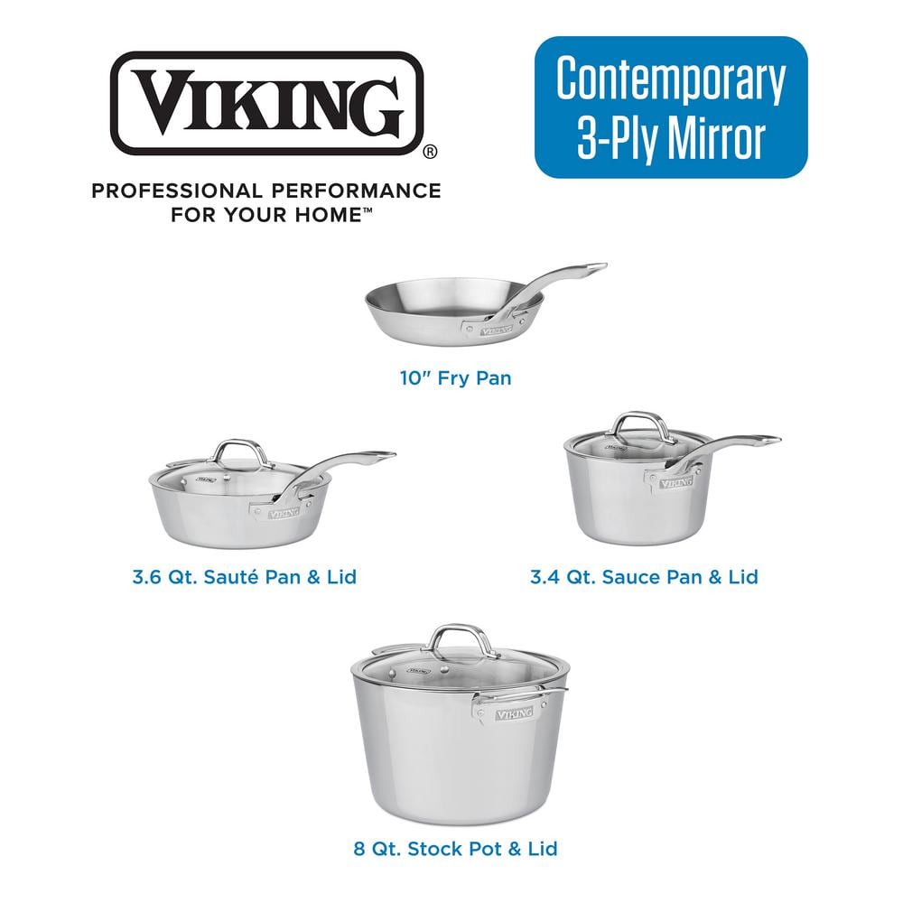 Viking 3-Ply Stainless Steel 7-Piece Cookware Set with Glass Lids