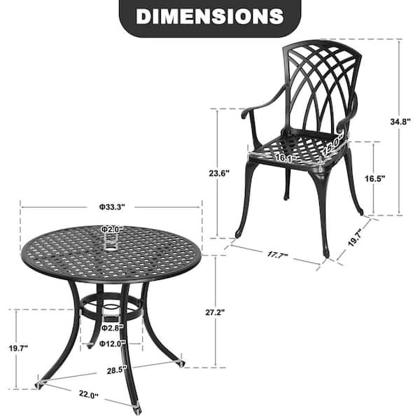Black 5-Piece Cast Aluminum Round Outdoor Dining Set with Umbrella Hole, Powder-Coated Frame, Lattice Weave Pattern