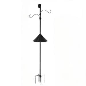 80 in. Black Metal Adjustable Bird House Pole Mount Kit with 2-Hooks and Squirrel Baffle for Yard and Garden