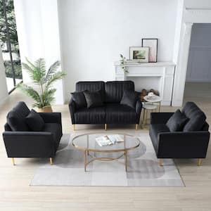 UNIIFURNITURE 31.5 in. 2-Piece Velvet Single Arm Chair Sectional Sofa in Black