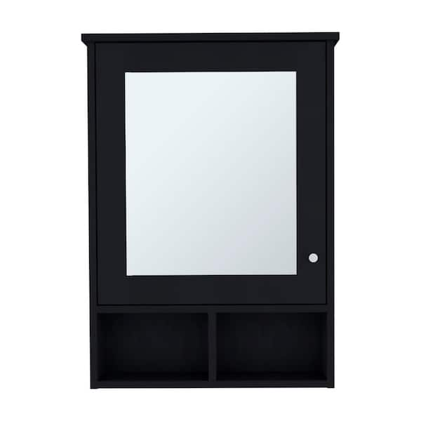 20.9 in. W x 6.6 in. D x 29 in. H Black Wall Mount Bathroom Storage Cabinet with Mirror Door and 3 Shelves