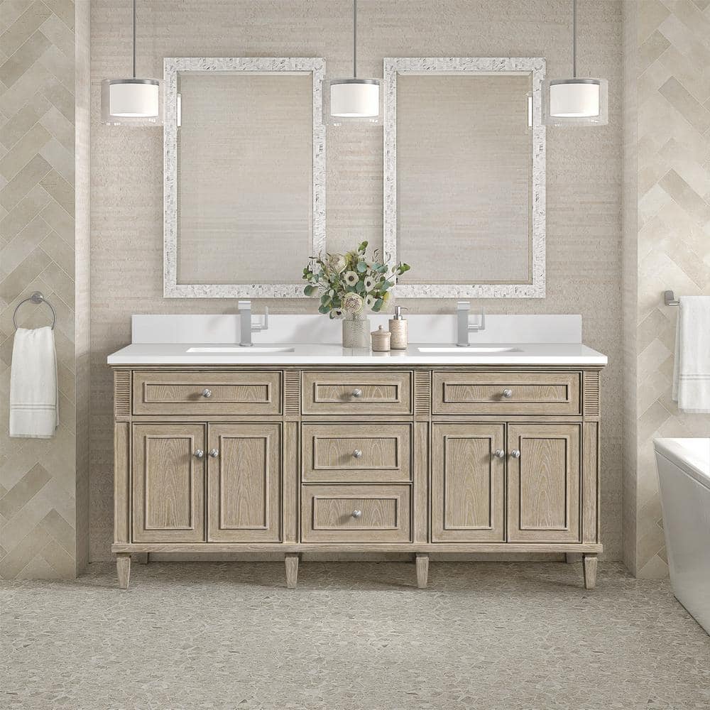 Lorelai 72.0 in. W x 23.5 in. D x 34.06 in. H Double Sink Bathroom Vanity in Whitewashed Oak with White Zeus Quartz Top price history on PriceWatchPro