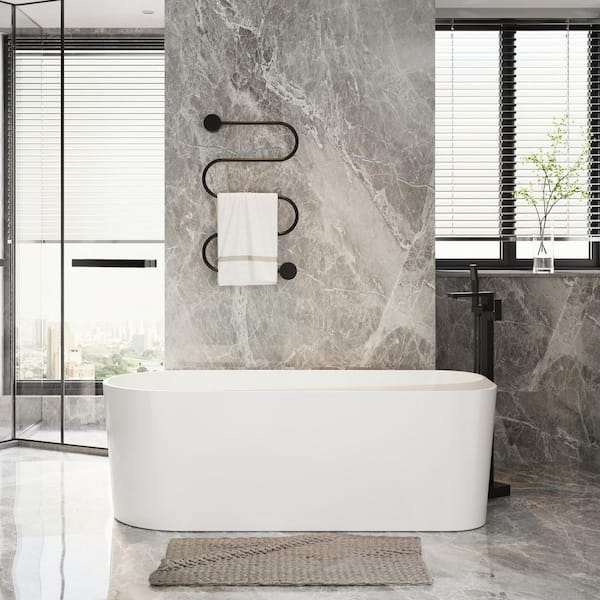 67 in. x 31.5 in. Acrylic Freestanding Soaking Bathtub with Drain and Overflow in White