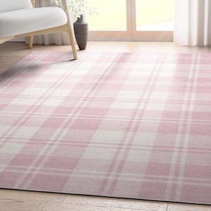 Pink 7 ft. 7 in. x 9 ft. 10 in. Apollo Plaid Farmhouse Geometric Area Rug