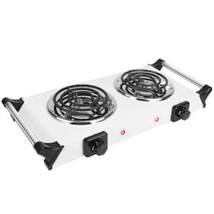 2000W Electric Dual Burner Portable Coil Quick Heating Hot Plate Stove Countertop with Handlesand5 Temperature in White